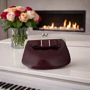 Coach Darcy Maroon Bow Kiss Lock Wallet